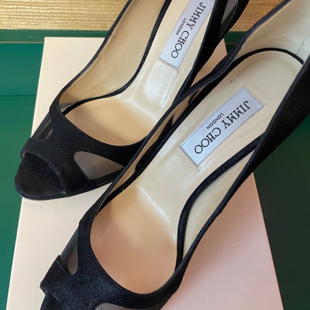 Jimmy Choo Wetlook Suede/Mesh Black - Picture 4 of 13